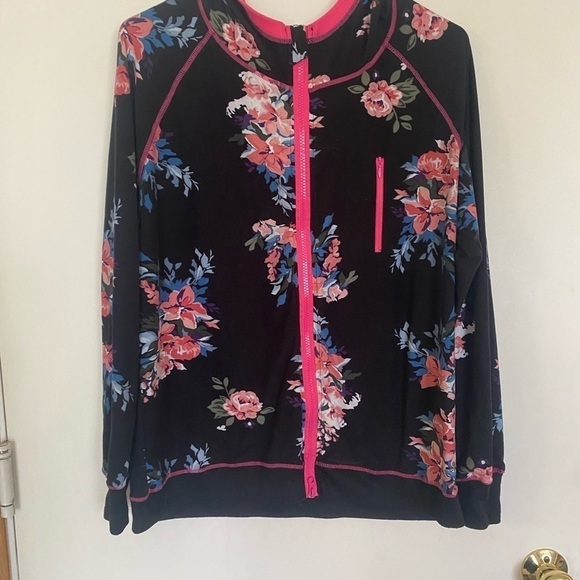 Plus size 1X floral, hooded, zip up - Picture 1 of 6